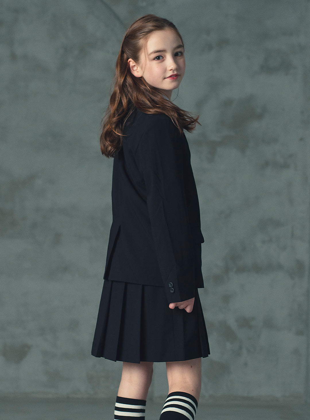 エリスブラックウール混ジャケットプリーツスカート2ピースセット(ジャケット、スカート)