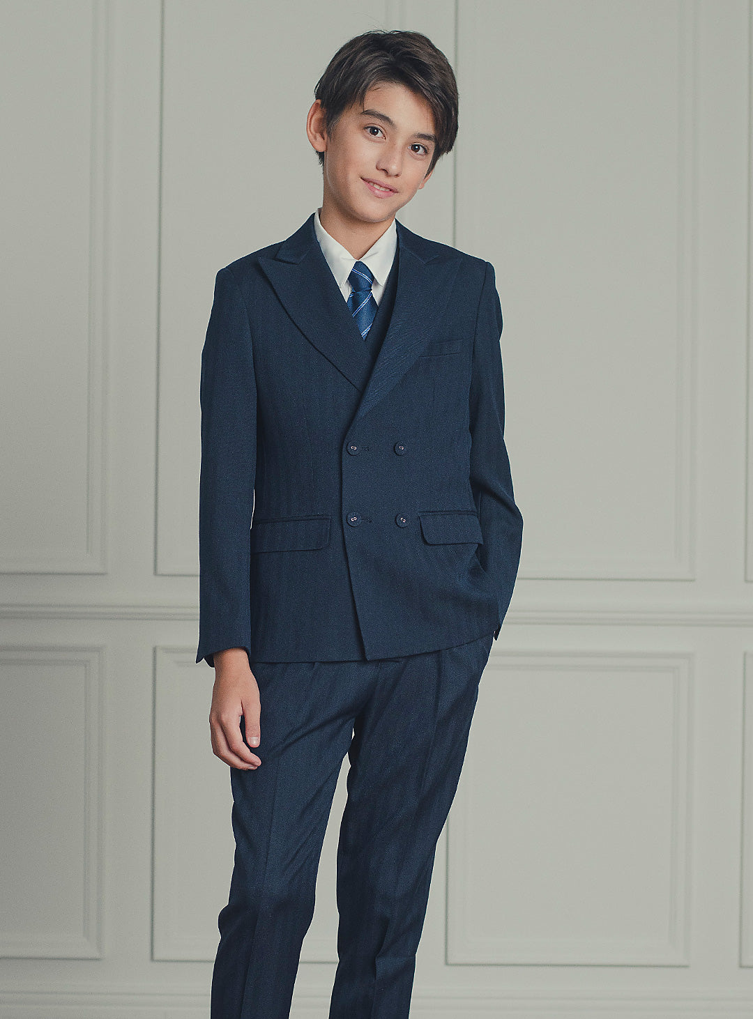 ダークネイビーダブルブレスト3ピースセット(ジャケット、ベスト、長ズボン)