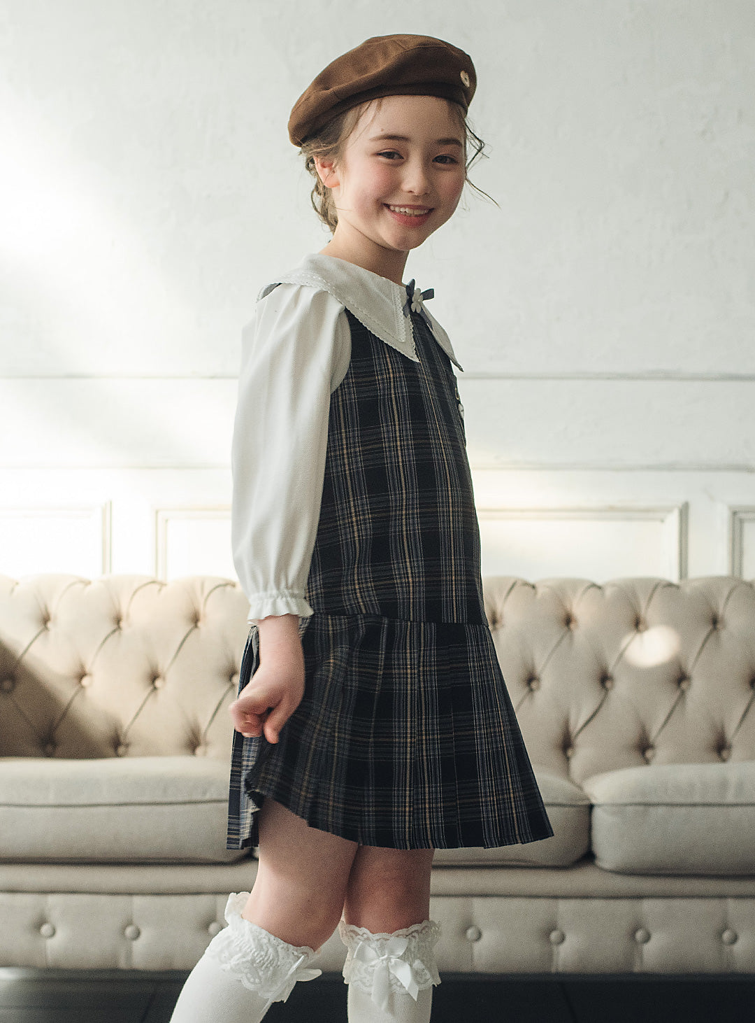 リディアネイビーチェックジャンパースカート