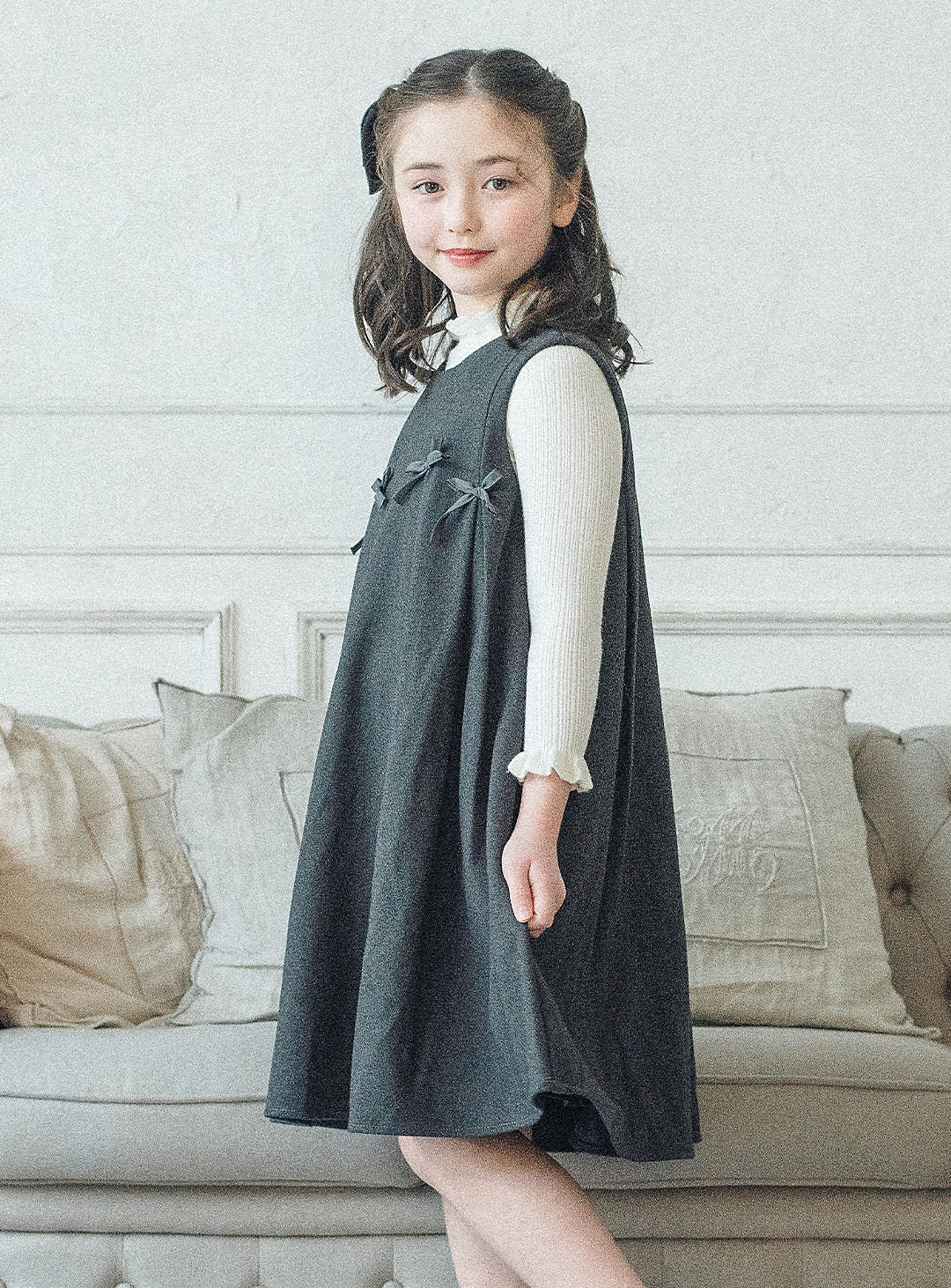 グレーリボンフレアワンピース