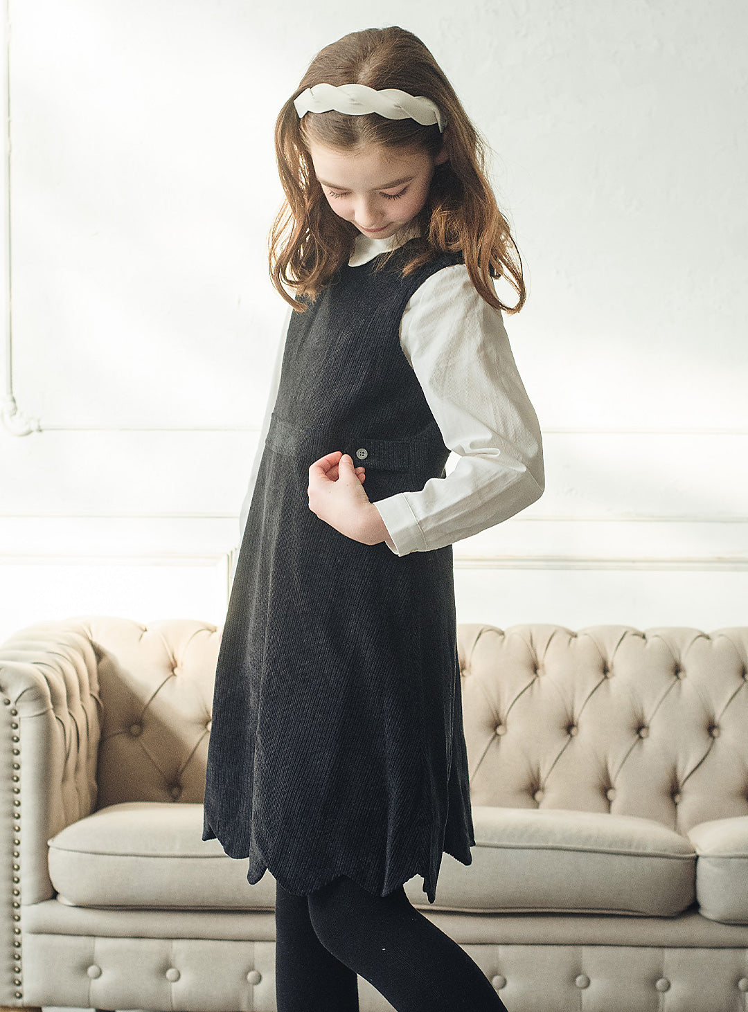 コーデュロイブラックワンピース