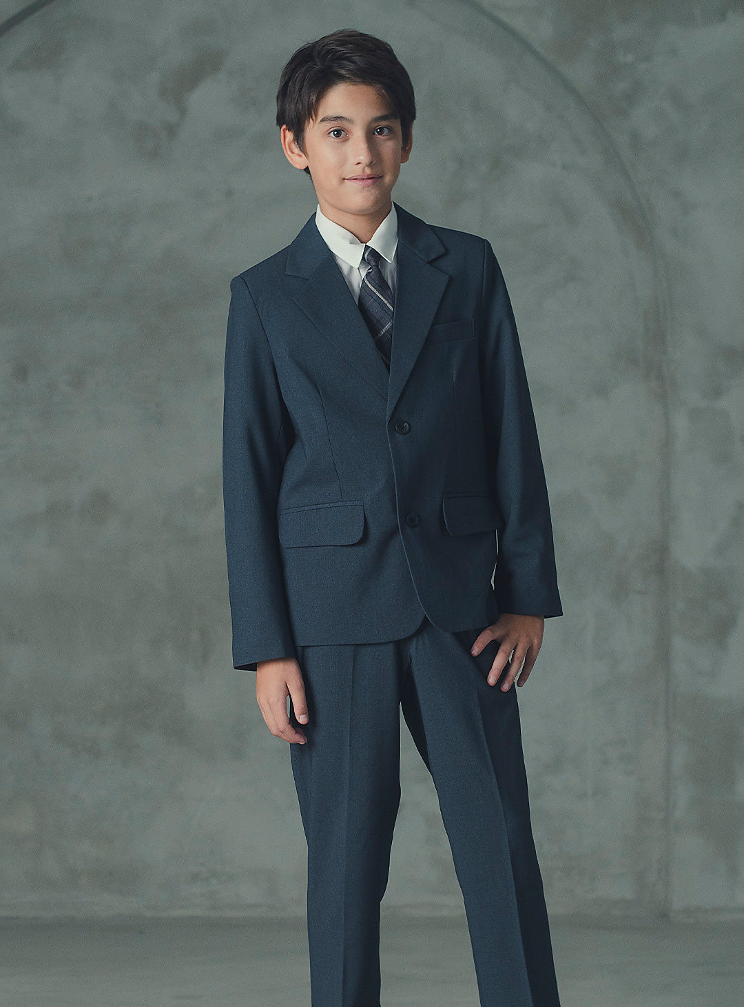 アレックスチャコールウール混シングルブレストスーツセット(ジャケット、長ズボン)