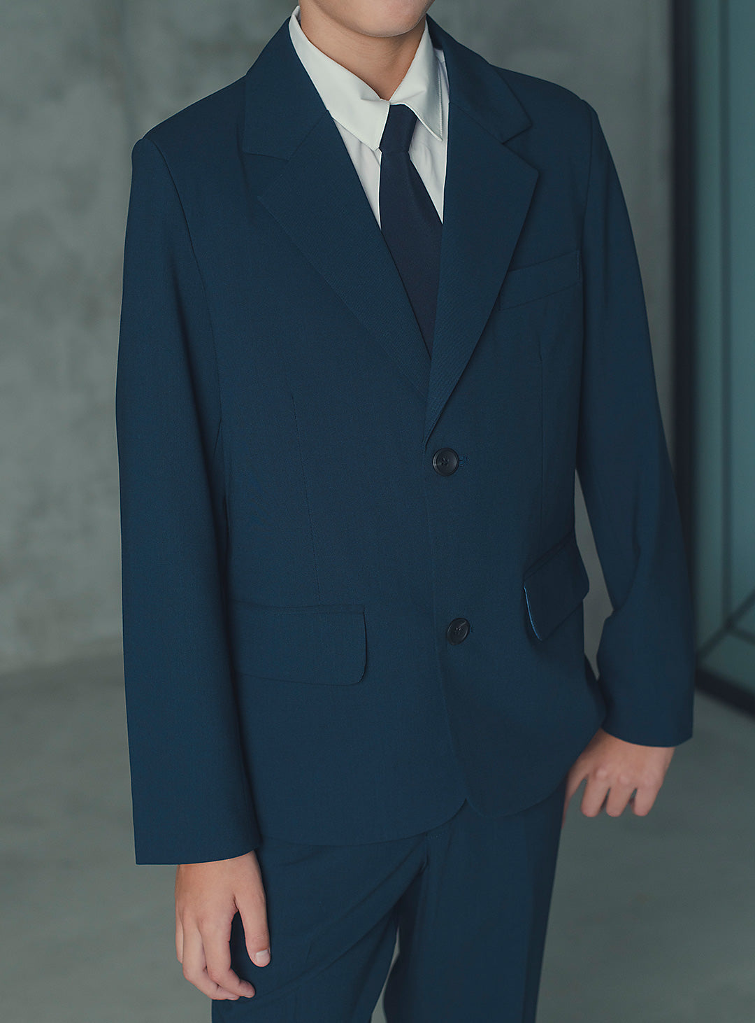 エドワードネイビーウール混シングルブレストスーツセット(ジャケット、長ズボン)
