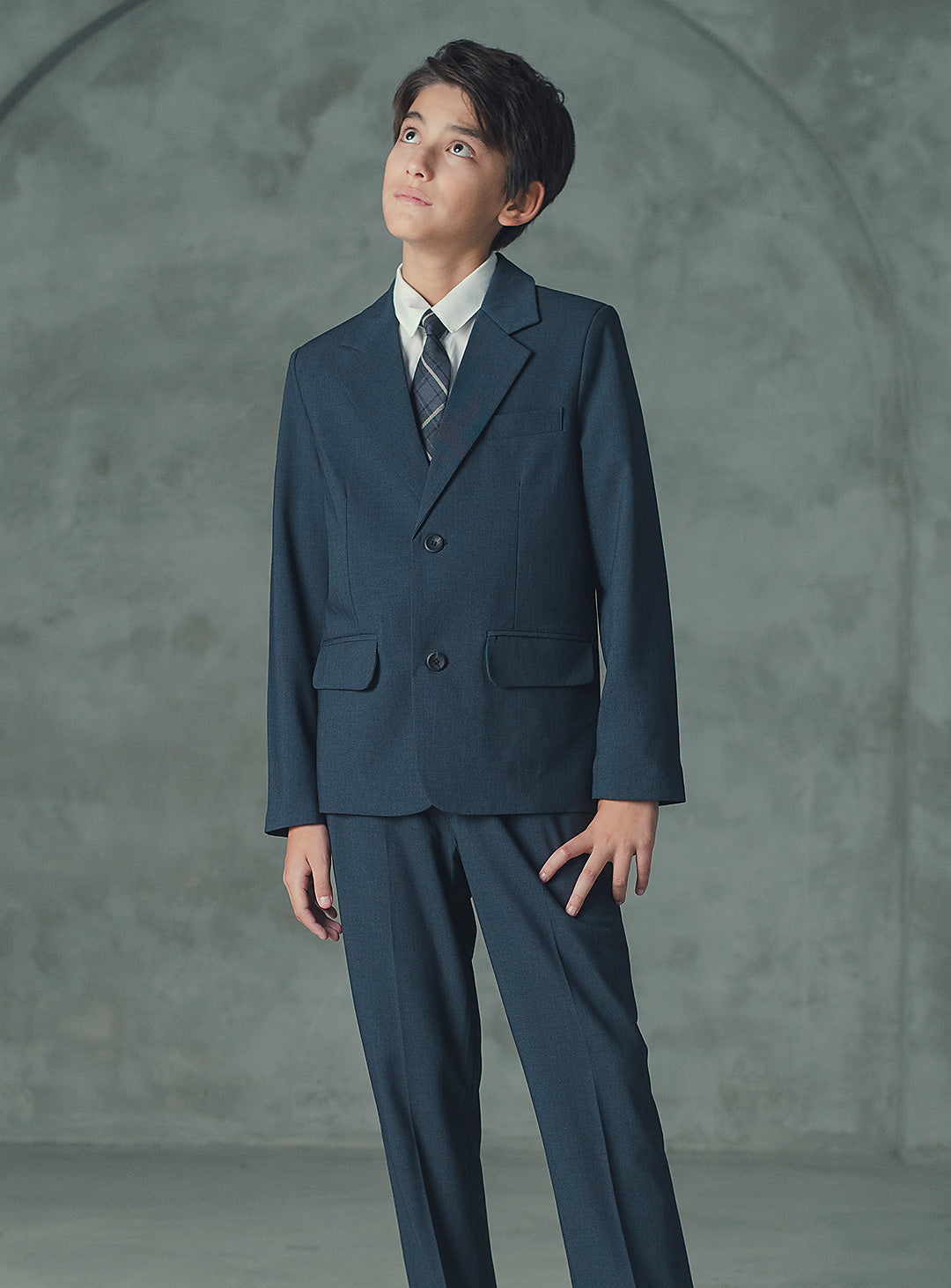 アレックスチャコールウール混シングルブレストスーツセット(ジャケット、長ズボン)