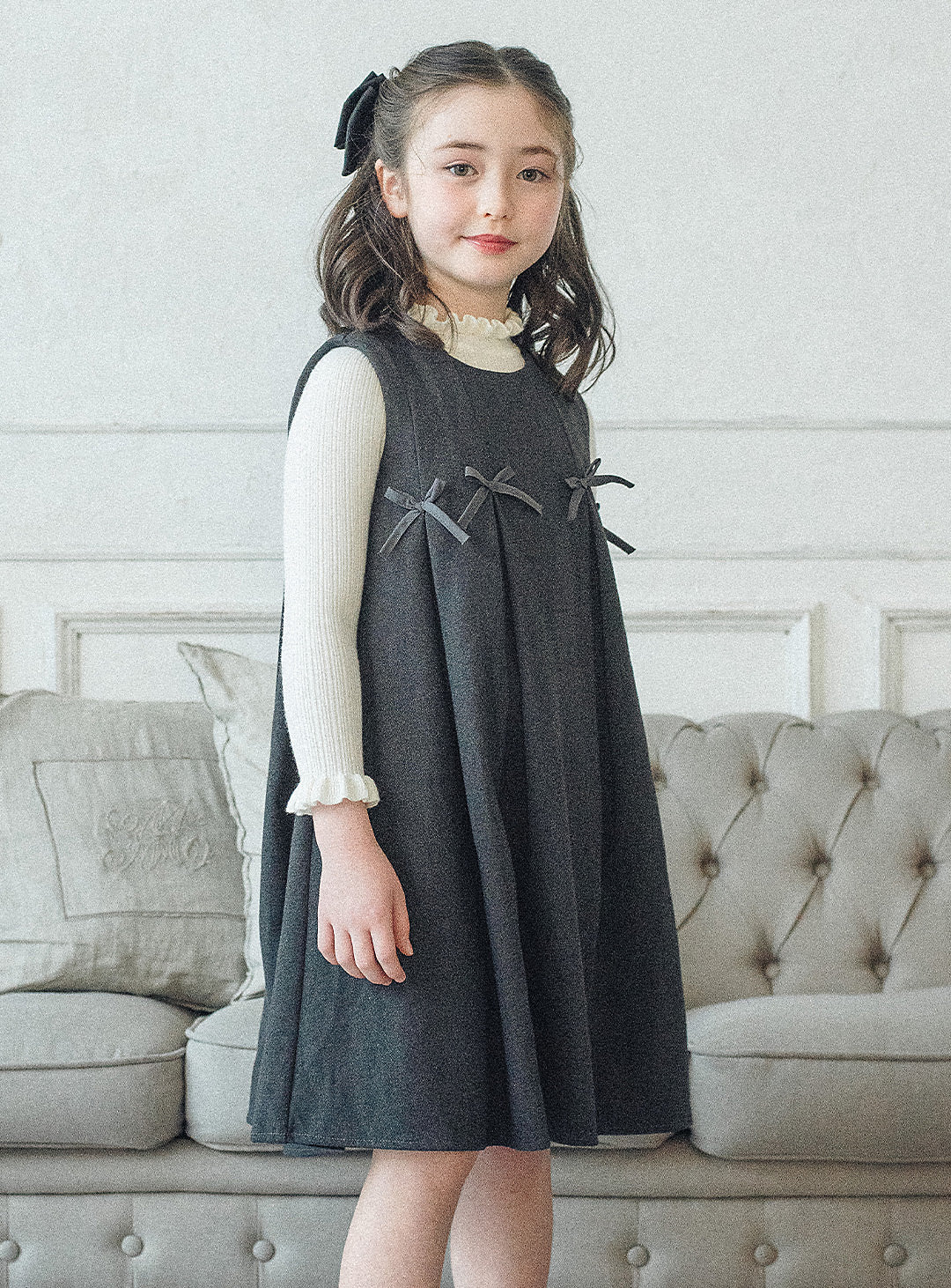 グレーリボンフレアワンピース