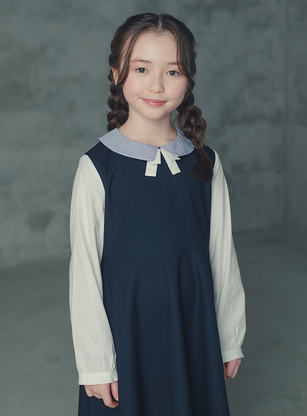 ネイビーバイカラーフェイクワンピース