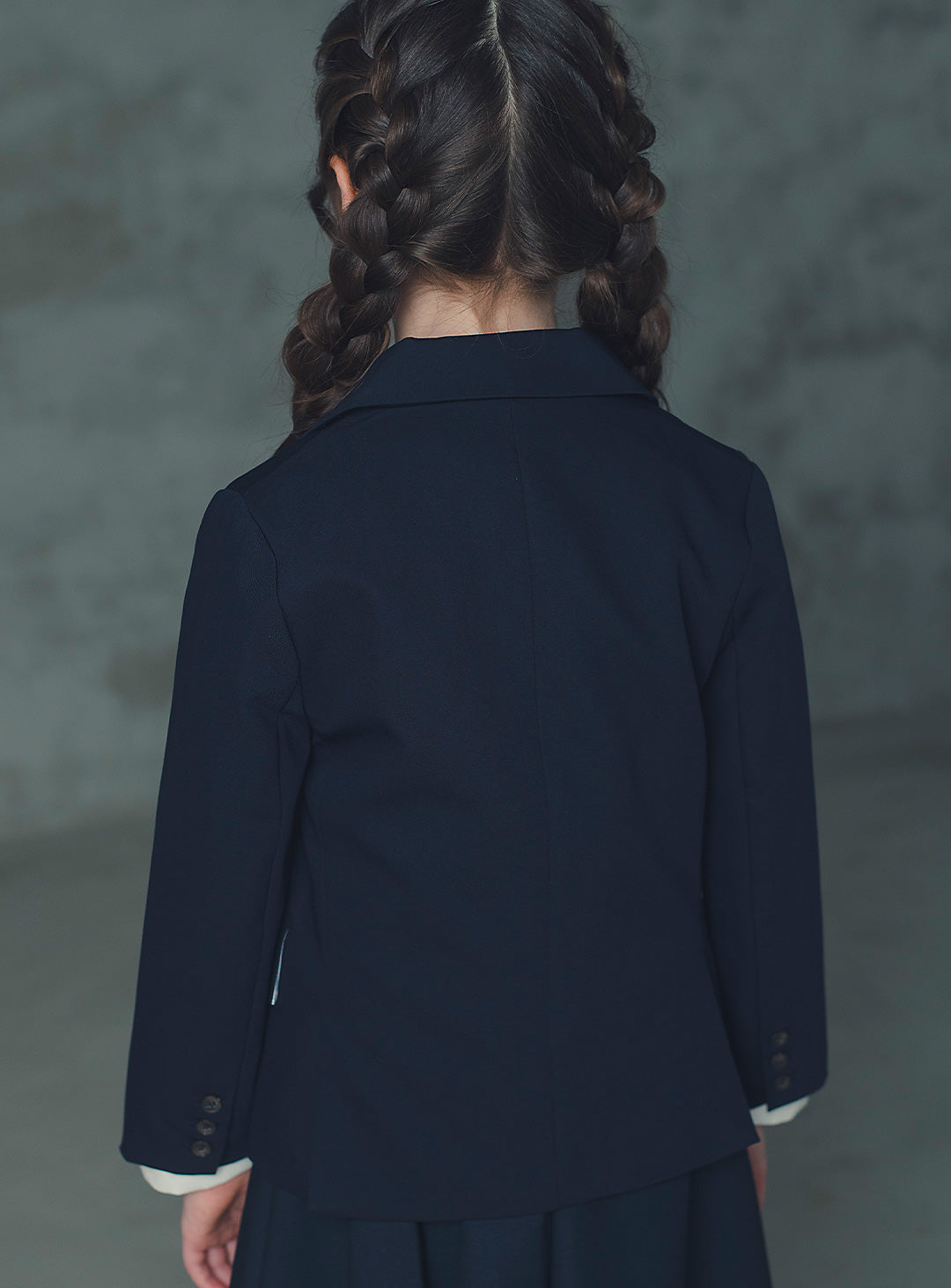 モーブネイビーシングルジャケット＋ネイビーバイカラーフェイクワンピース