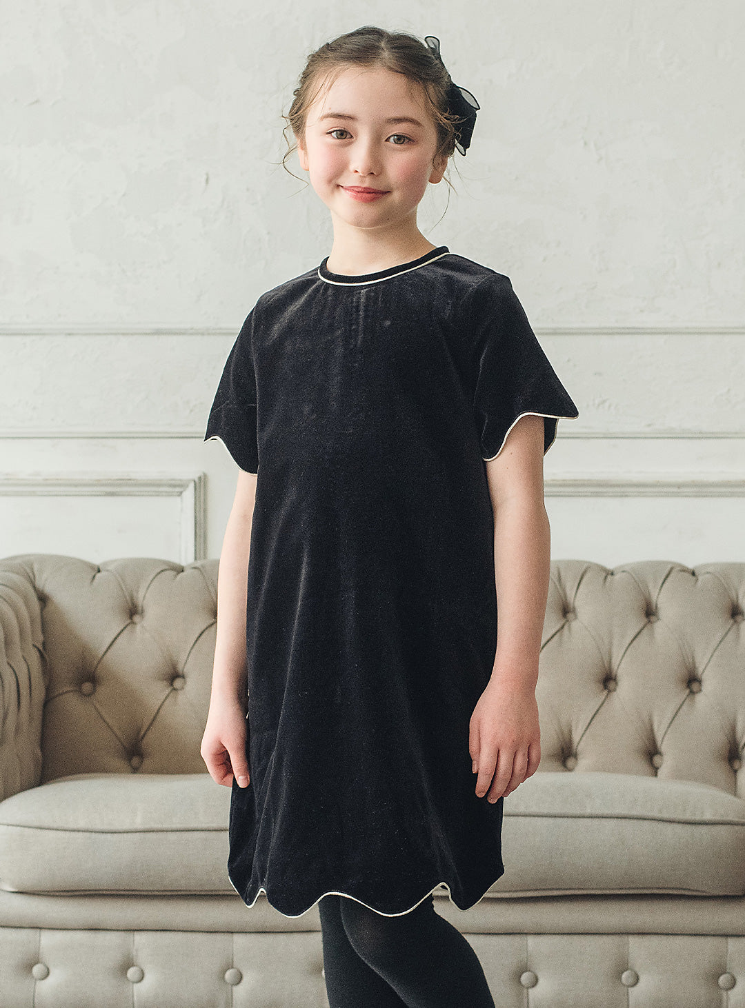 ベルベットフローラルシルエットワンピース