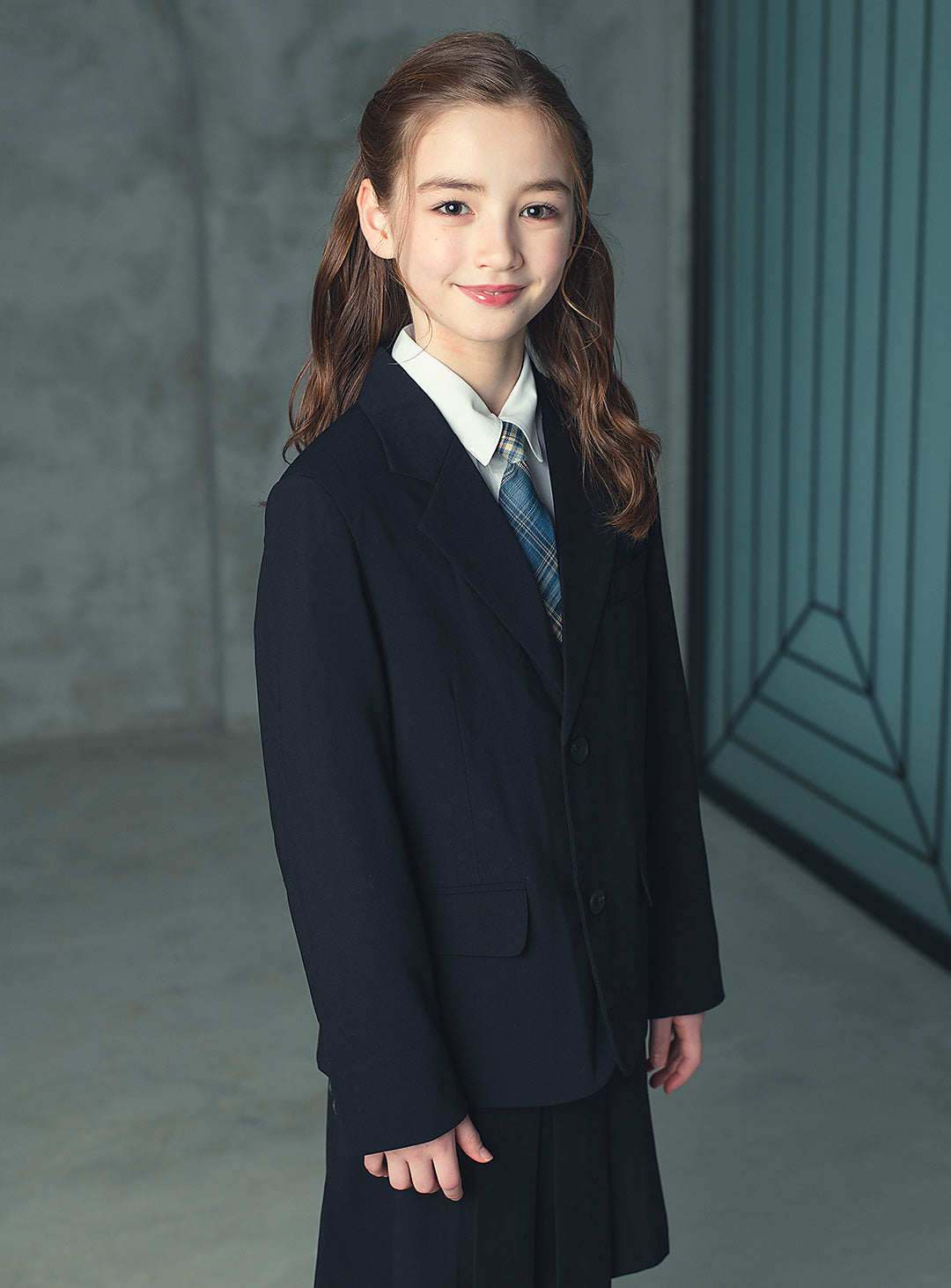 エリスブラックウール混ジャケットプリーツスカート2ピースセット(ジャケット、スカート)