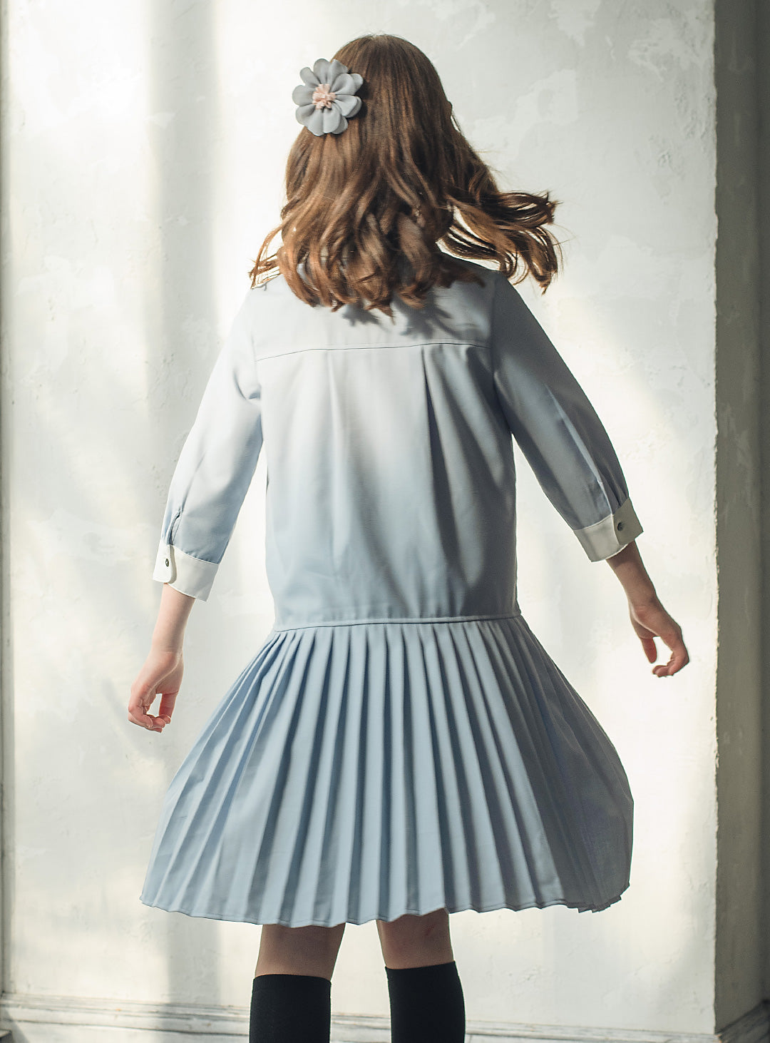 ブルーグレープリーツシャツワンピース