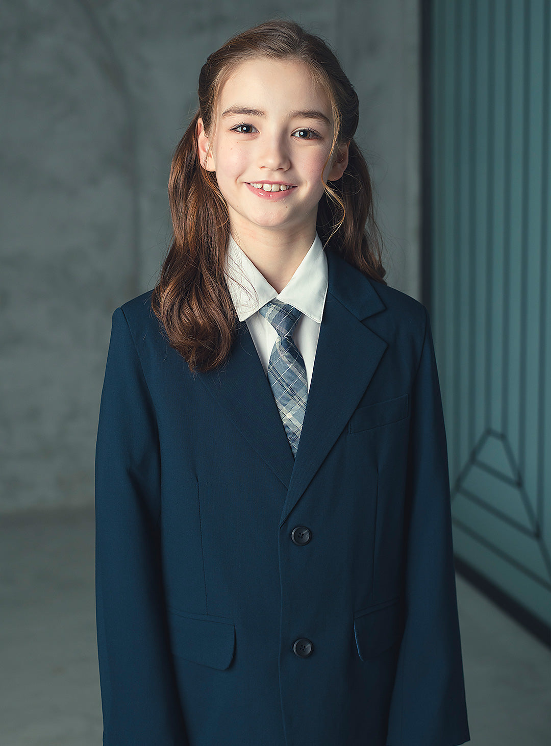 エマネイビーウール混ジャケットプリーツスカート2ピースセット(ジャケット、スカート)