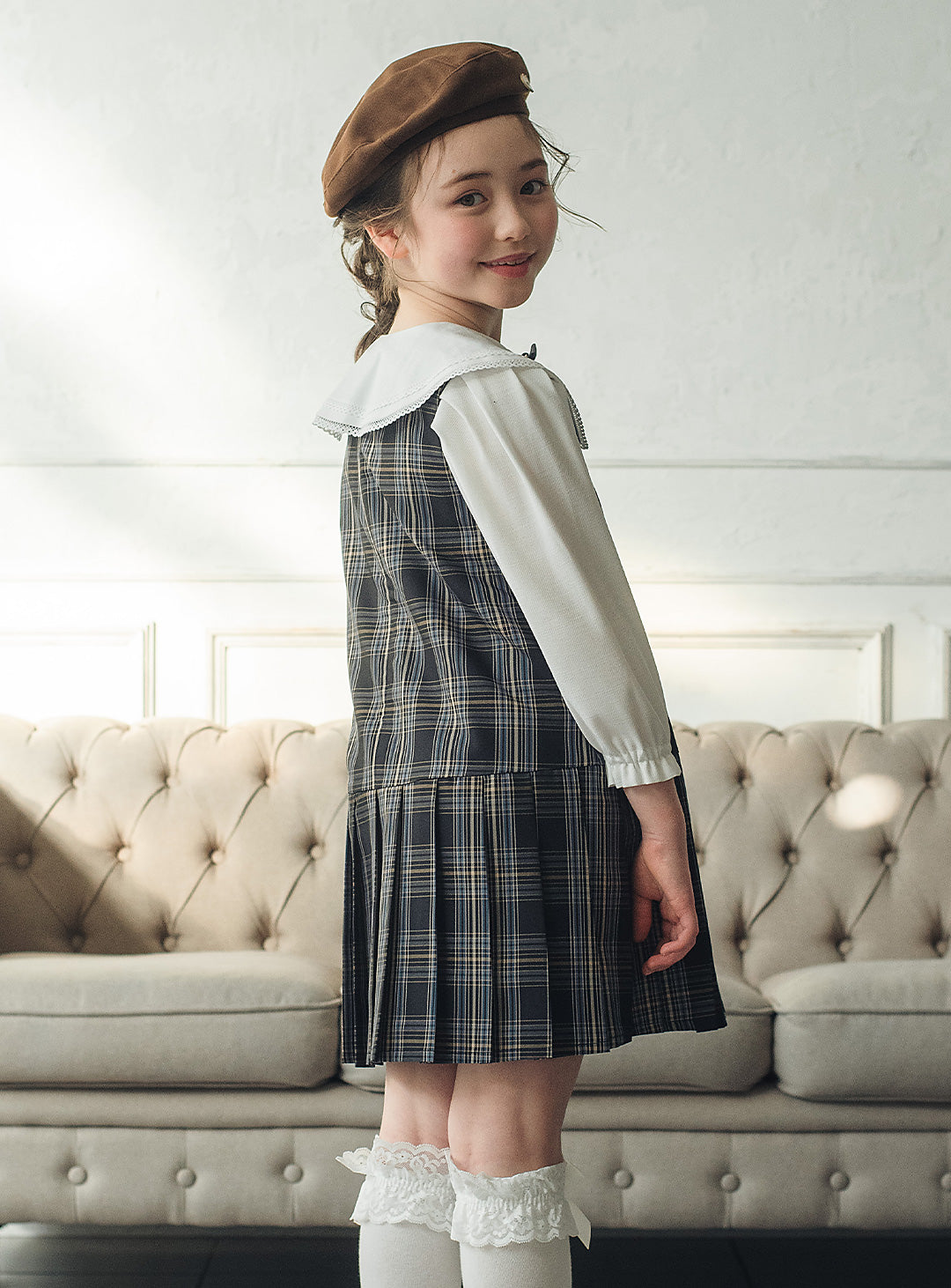 リディアネイビーチェックジャンパースカート