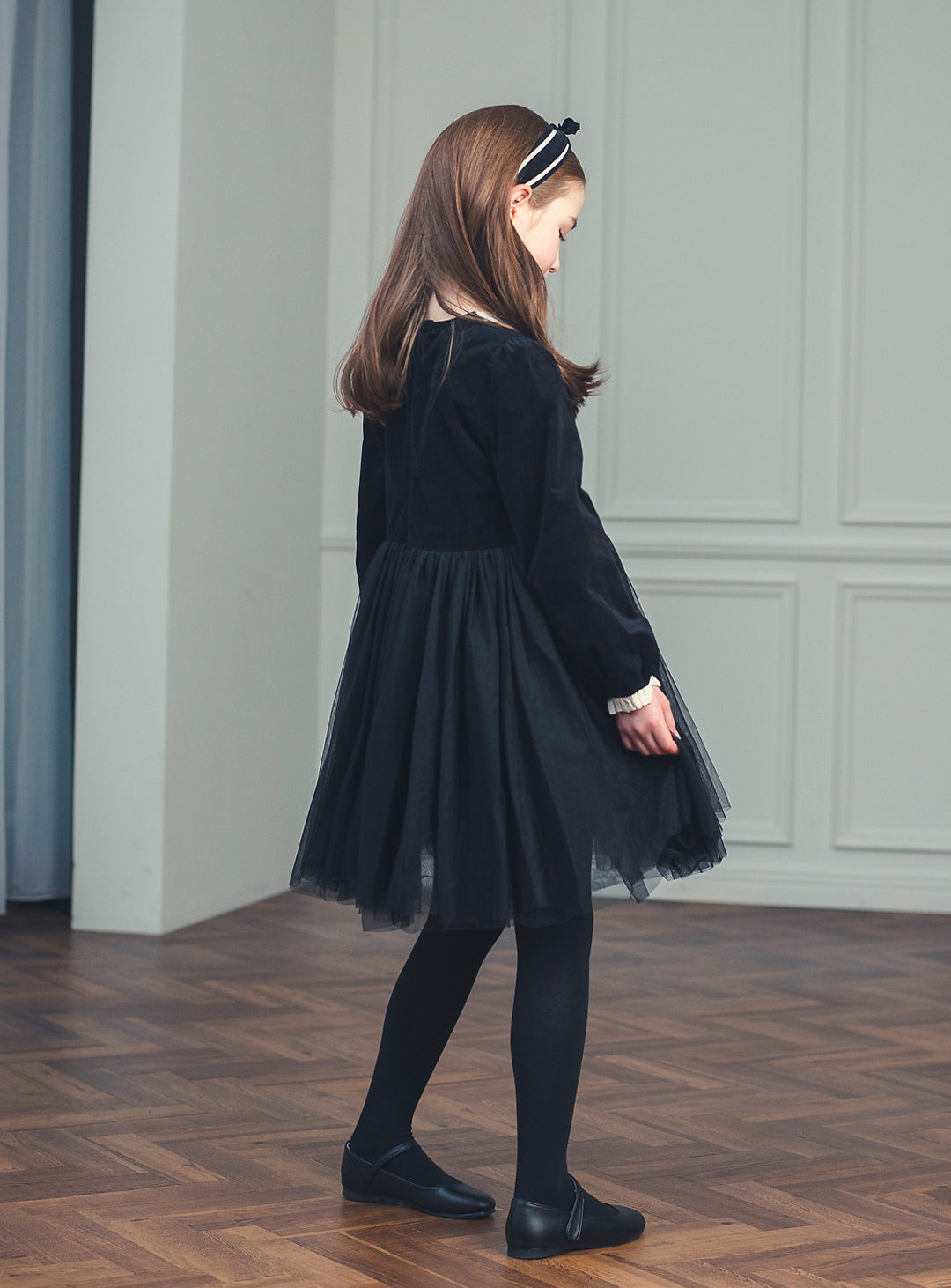 K113 - Black tulle bib yoke dress