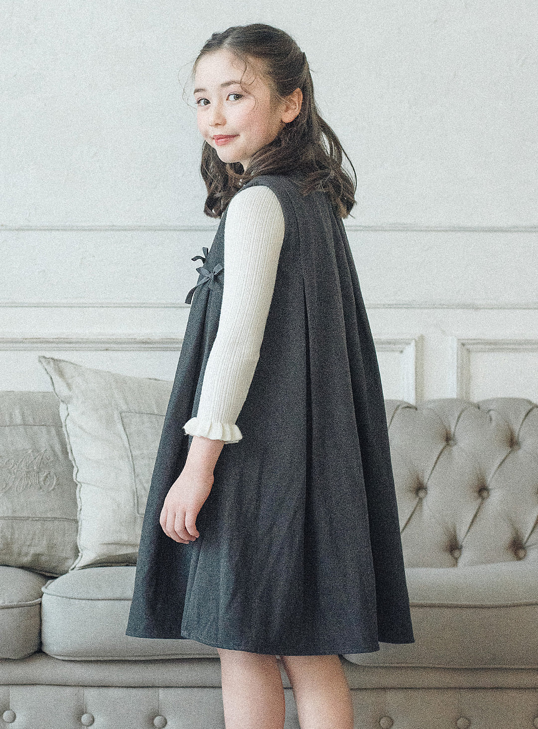 グレーリボンフレアワンピース