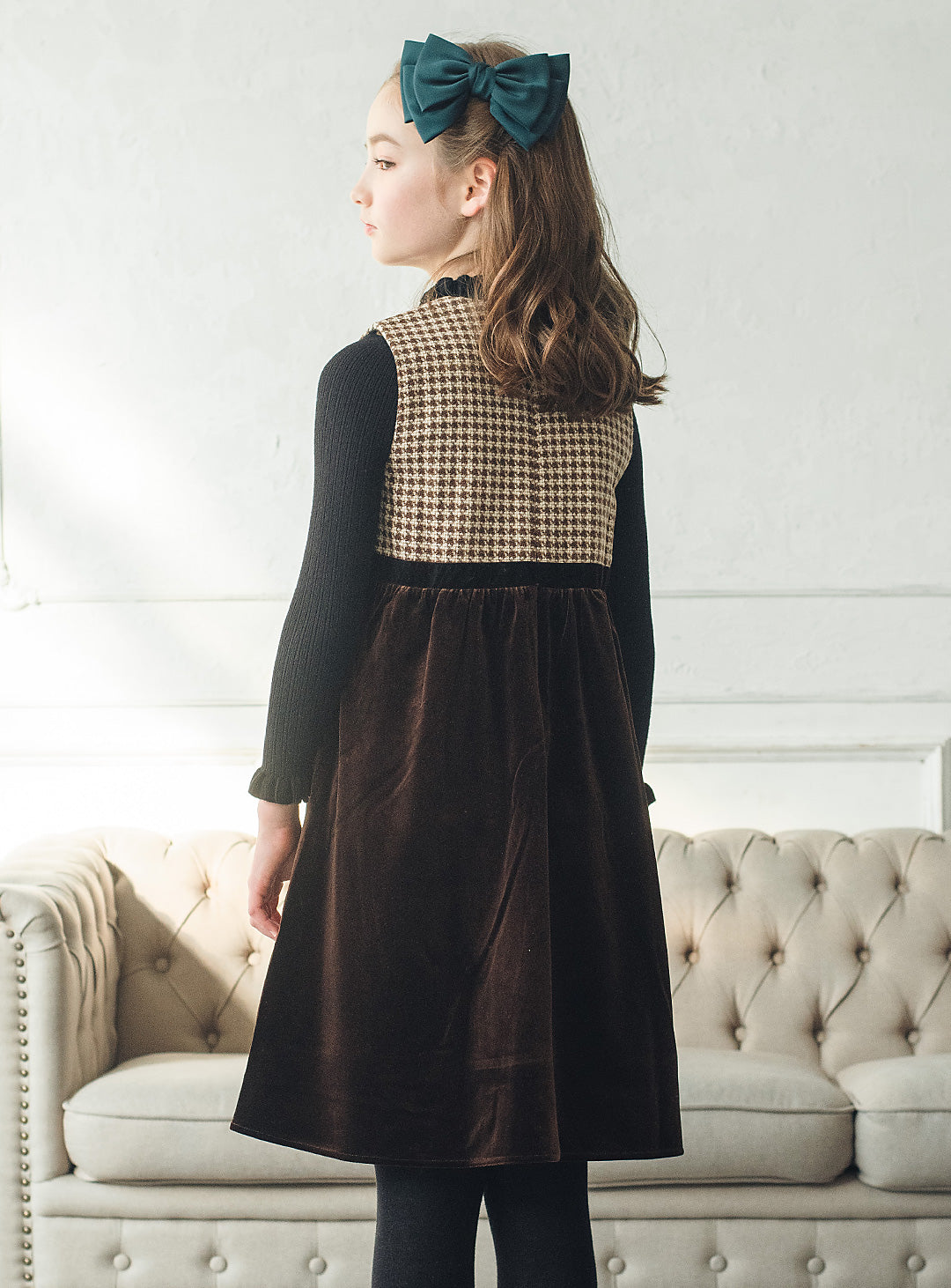 ヘリンボーン×ベロア切り替えワンピース