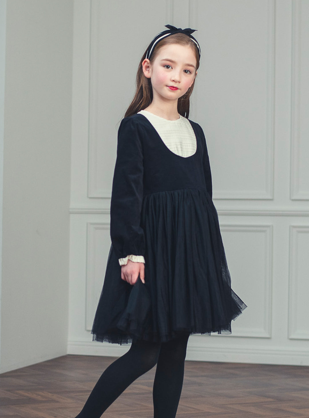 K113 - Black tulle bib yoke dress