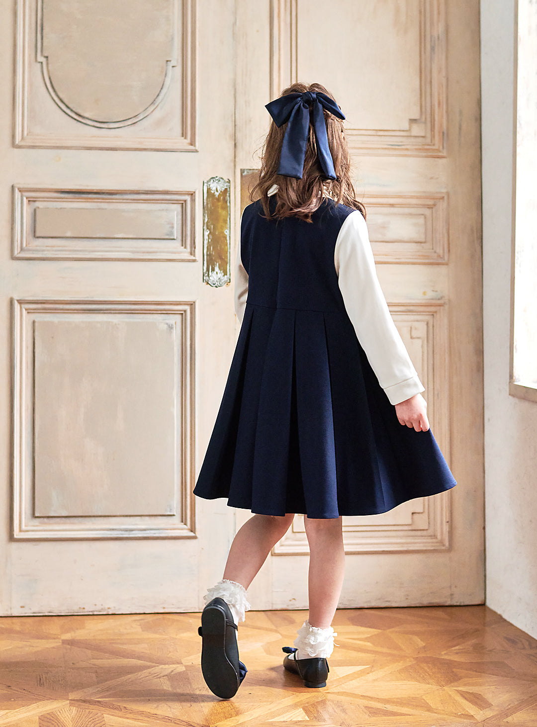 K9095 - Navy and white faux layered dress