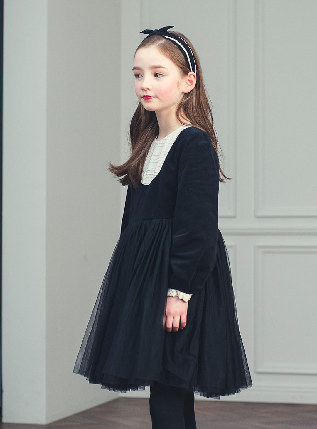 K113 - Black tulle bib yoke dress