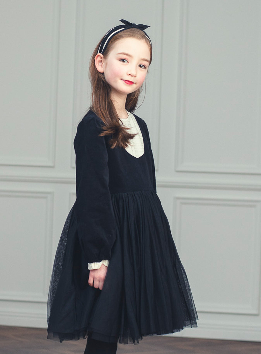 K113 - Black tulle bib yoke dress