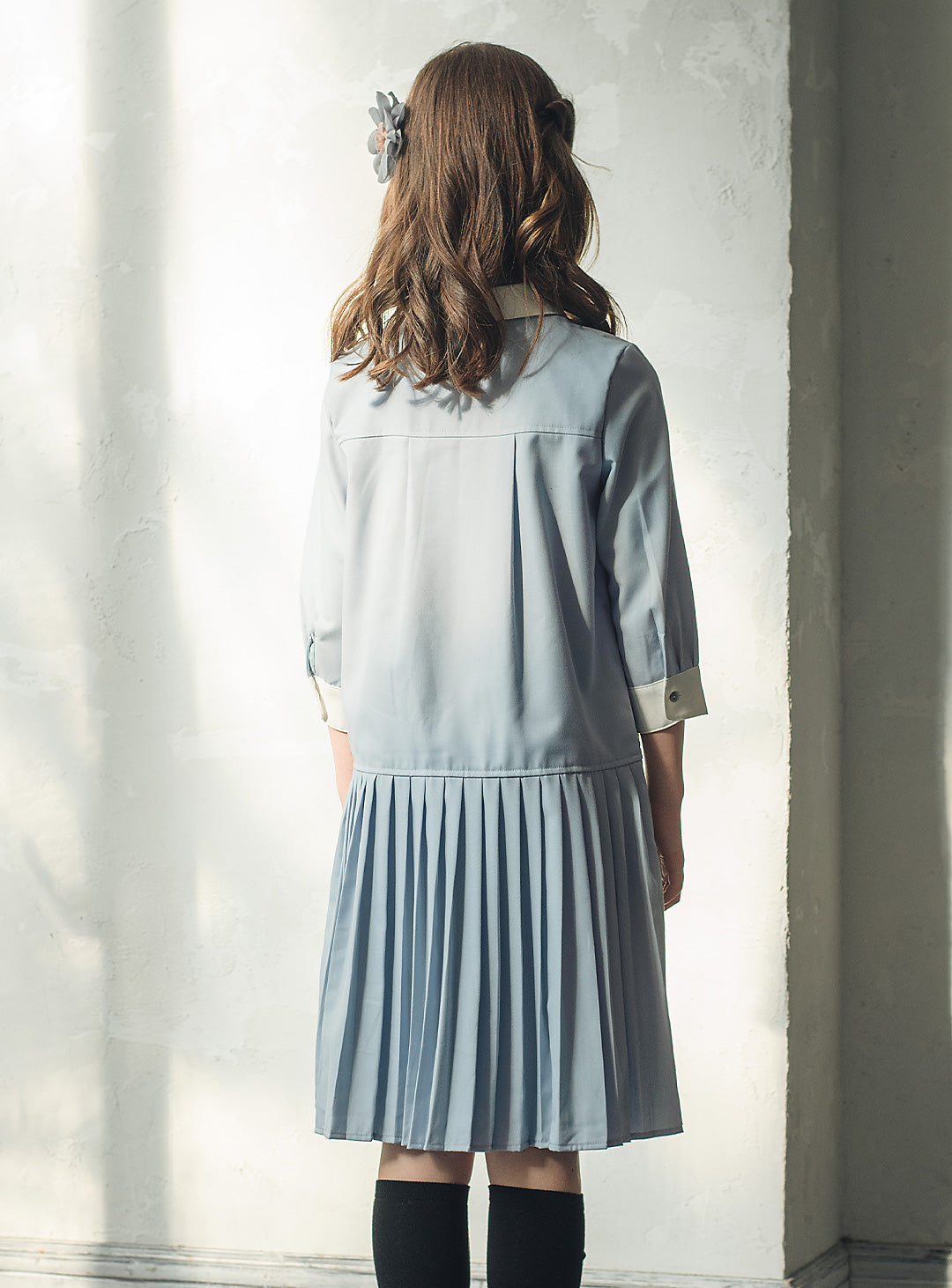 ブルーグレープリーツシャツワンピース