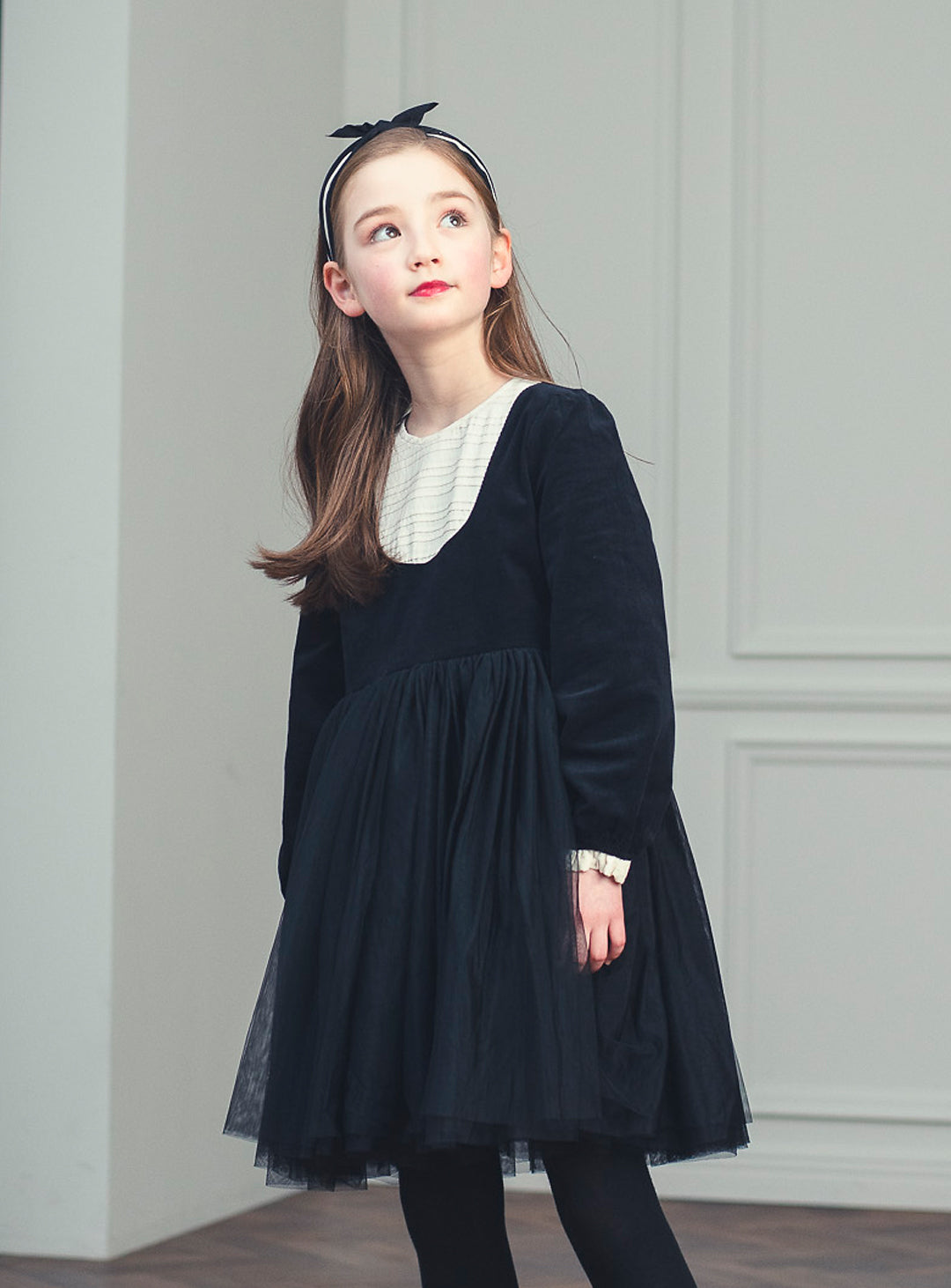 K113 - Black tulle bib yoke dress