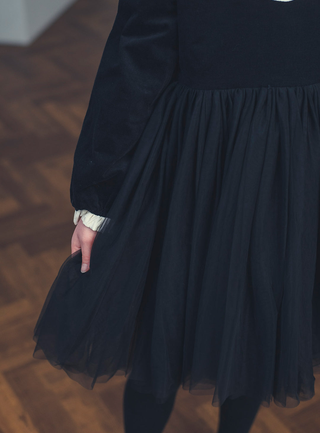 K113 - Black tulle bib yoke dress