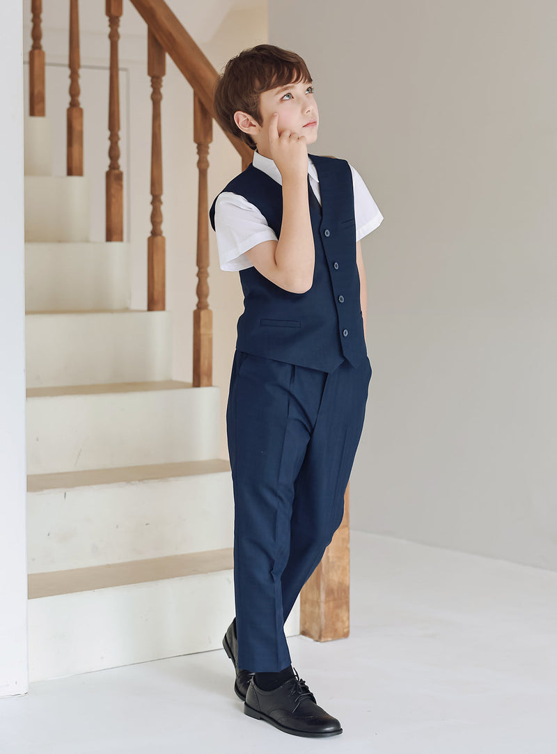 ネイビーシャドーチェックベストスーツセット(ベスト、長ズボン) | DRESCCO 