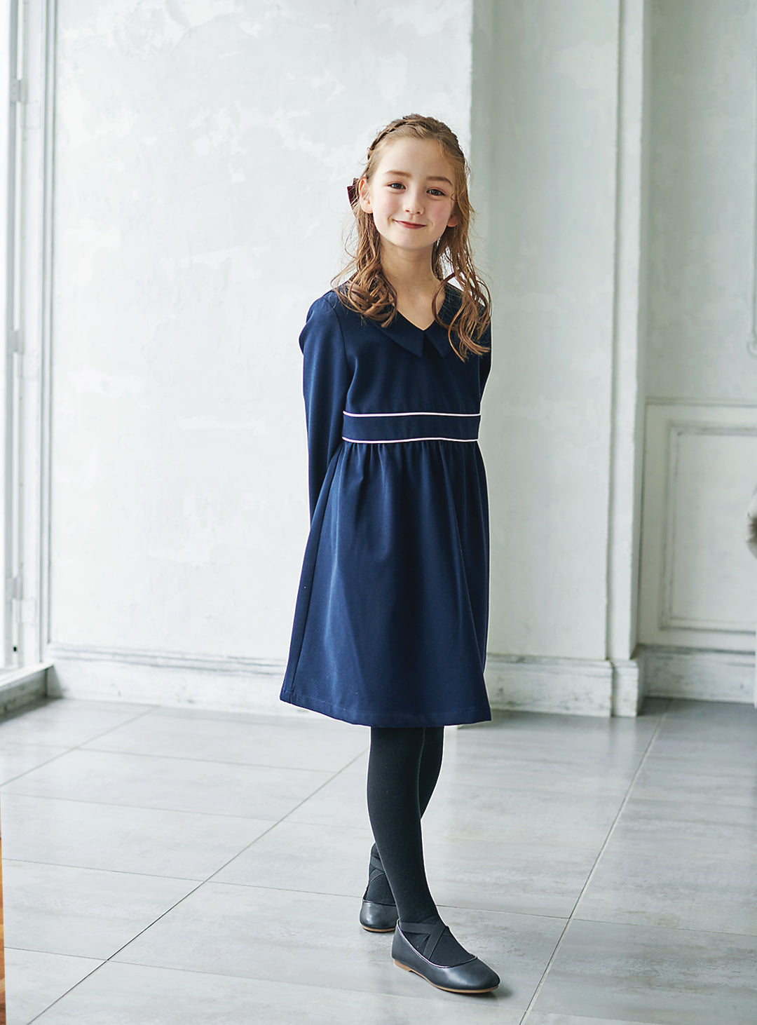 K9059 - Warm classic navy dress with collar