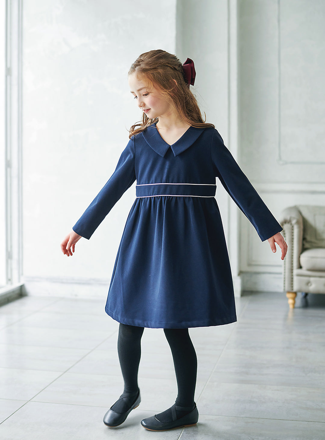 K9059 - Warm classic navy dress with collar