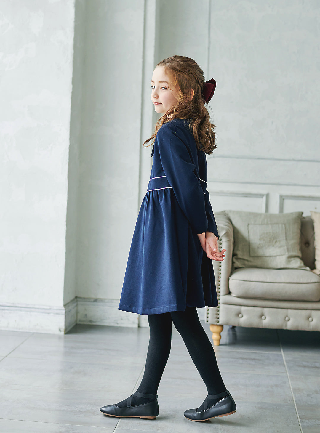 K9059 - Warm classic navy dress with collar