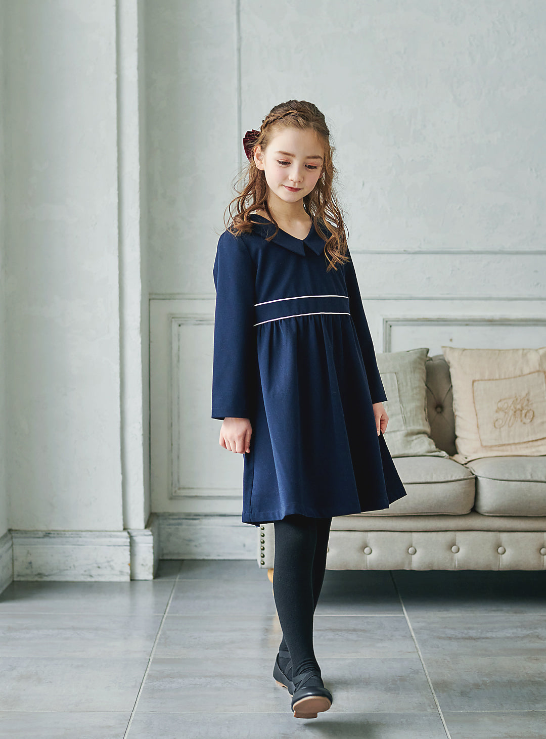 K9059 - Warm classic navy dress with collar