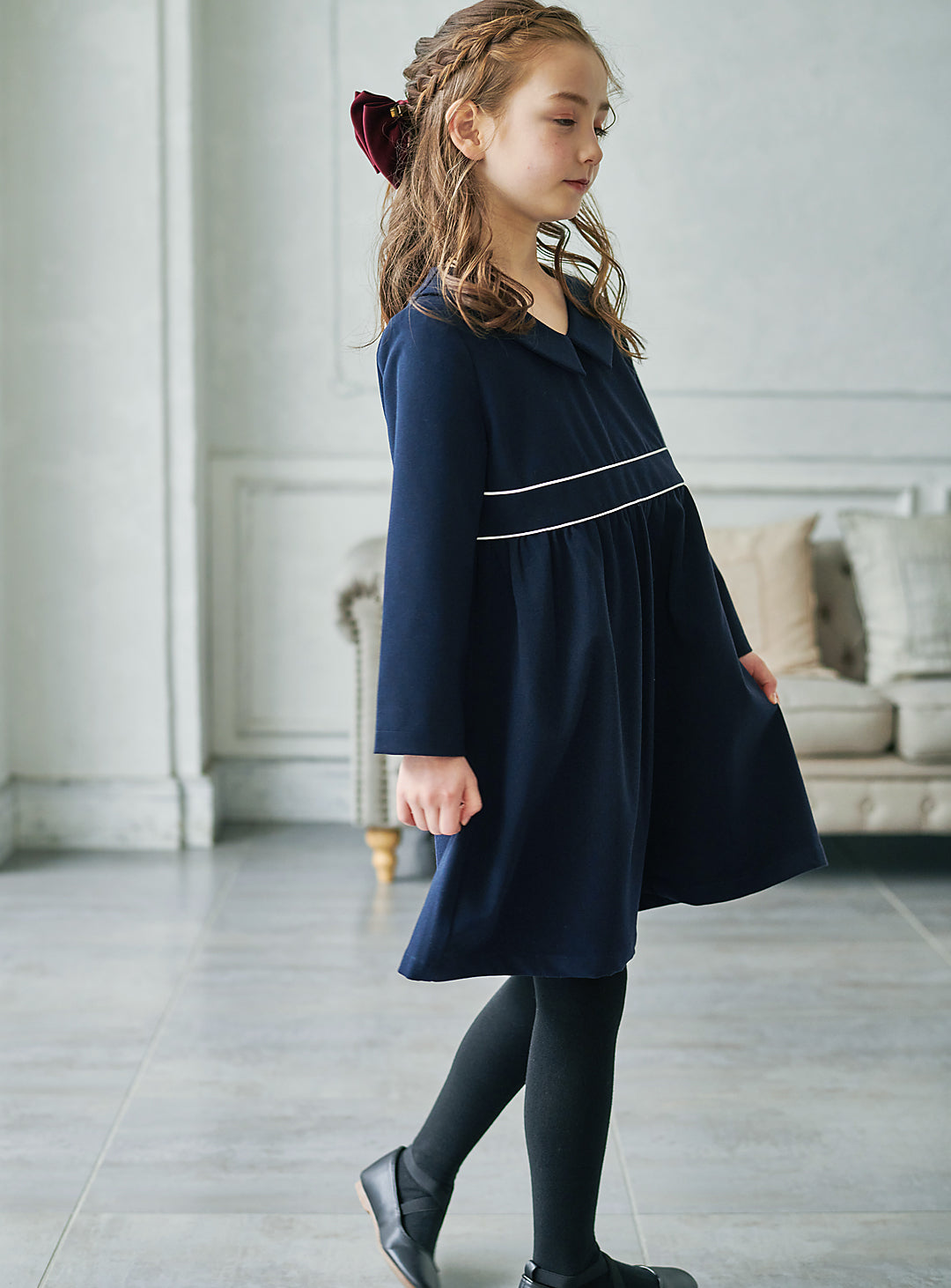 K9059 - Warm classic navy dress with collar