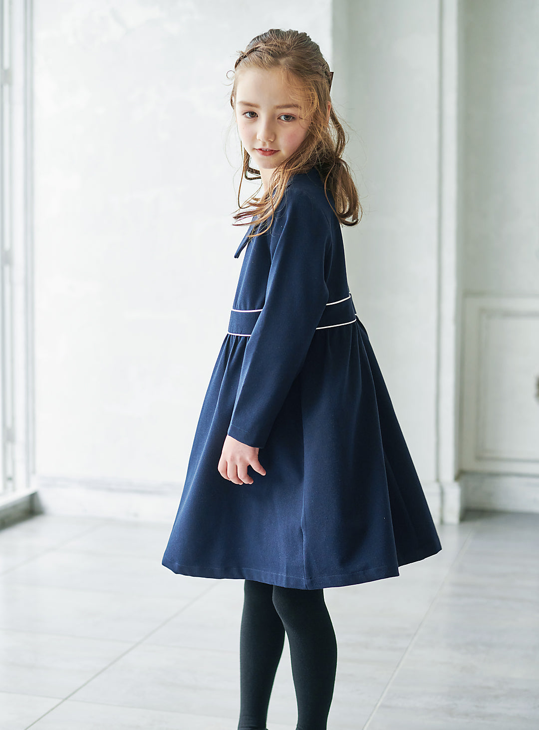 K9059 - Warm classic navy dress with collar