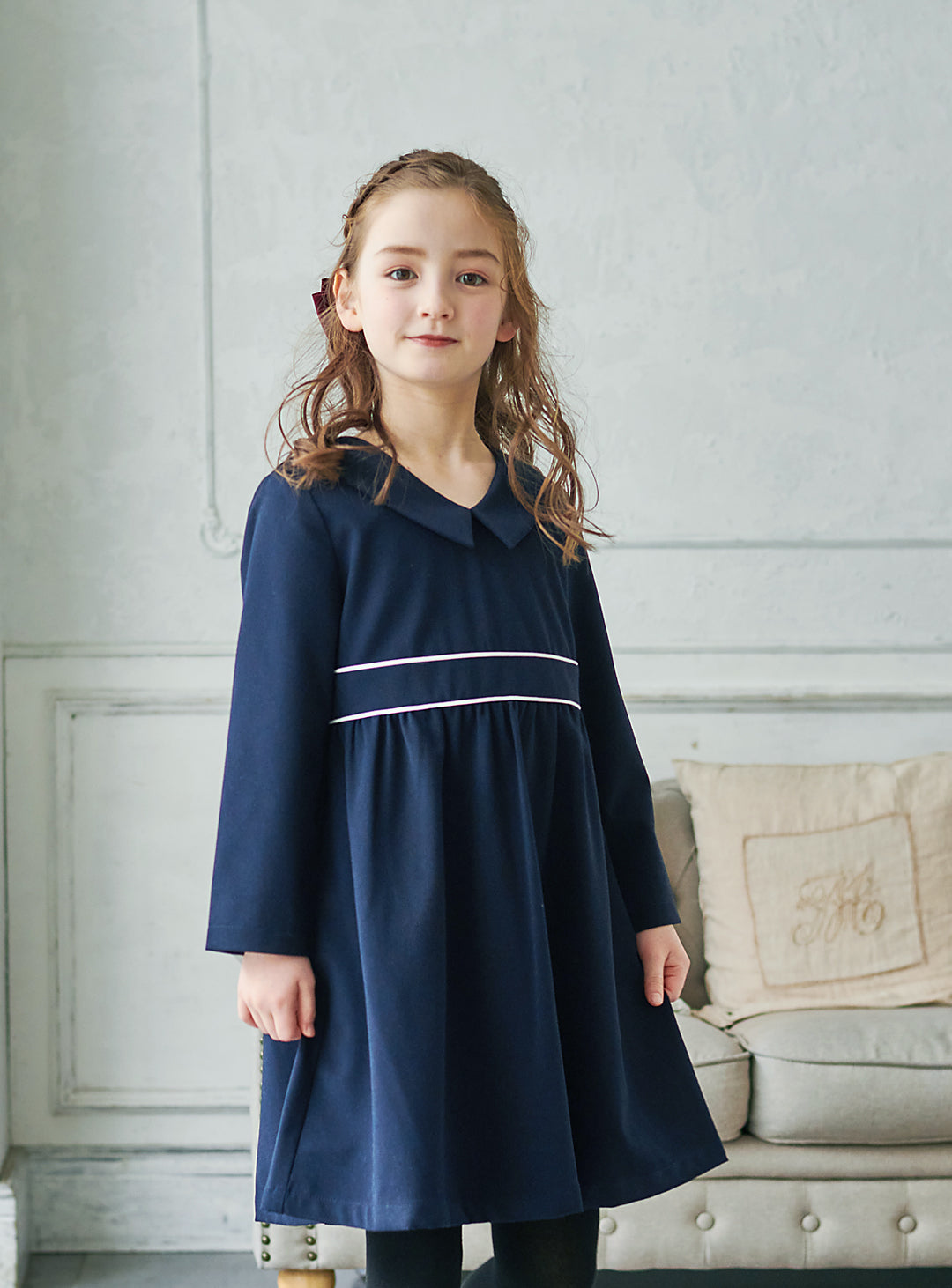 K9059 - Warm classic navy dress with collar