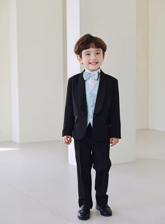 ベーシックブラックタキシードスカイブルーベスト4ピースセット  