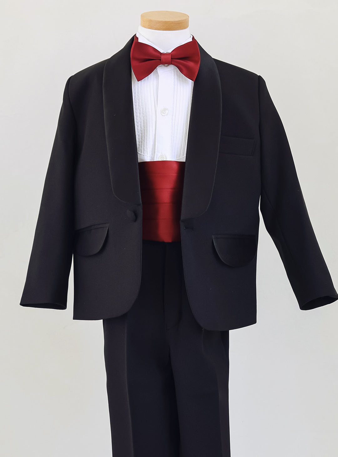 Basic black tuxedo cummerbund 4-piece set (tuxedo top and bottom + cummerbund + bow tie)