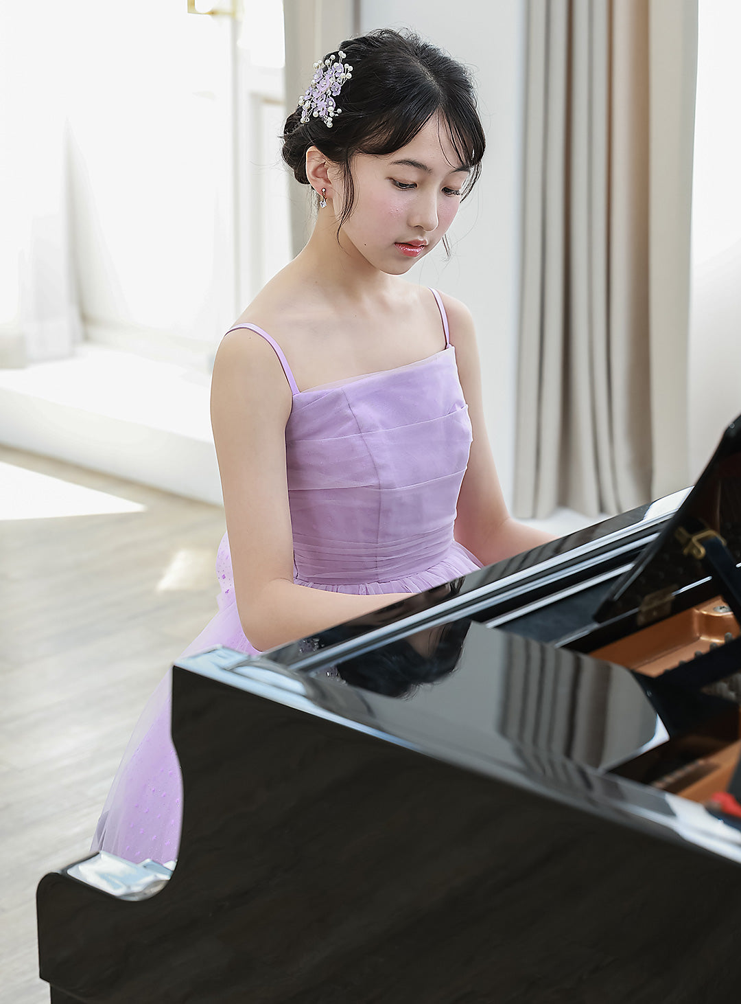 ラベンダードットチュールロングドレス