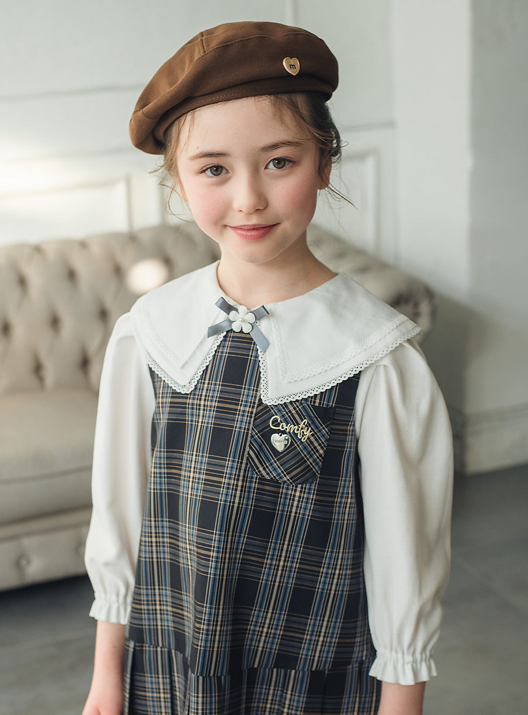 リディアネイビーチェックジャンパースカート