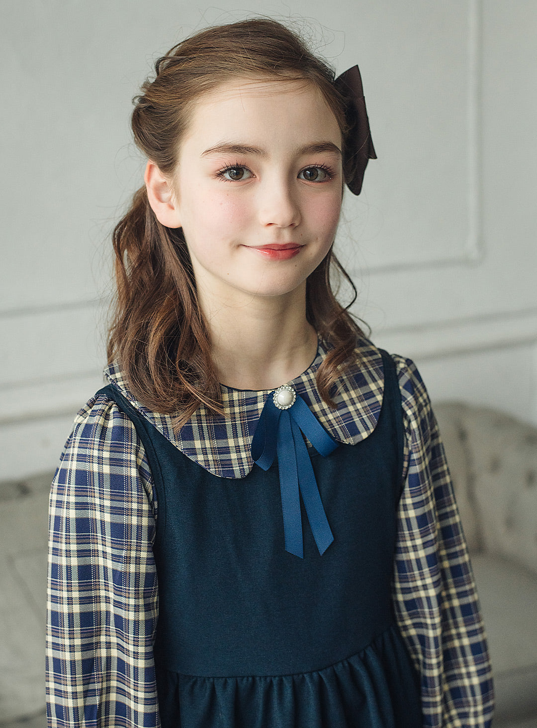 チェックブラウス×ジャンパースカートセットアップ