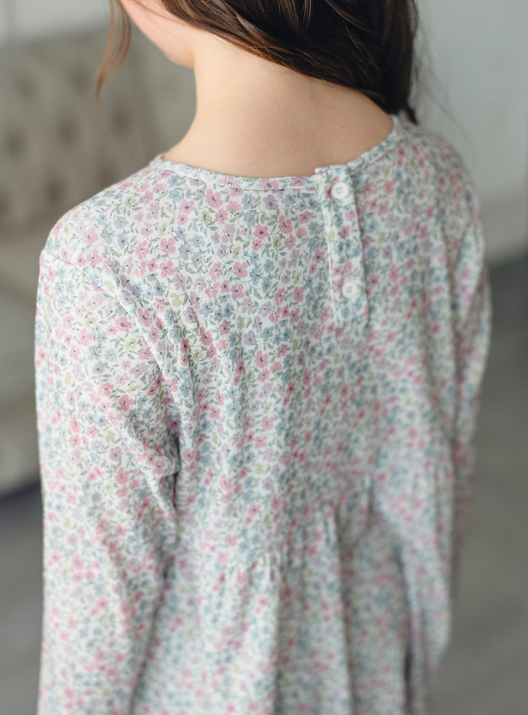 小花柄長袖ワンピース