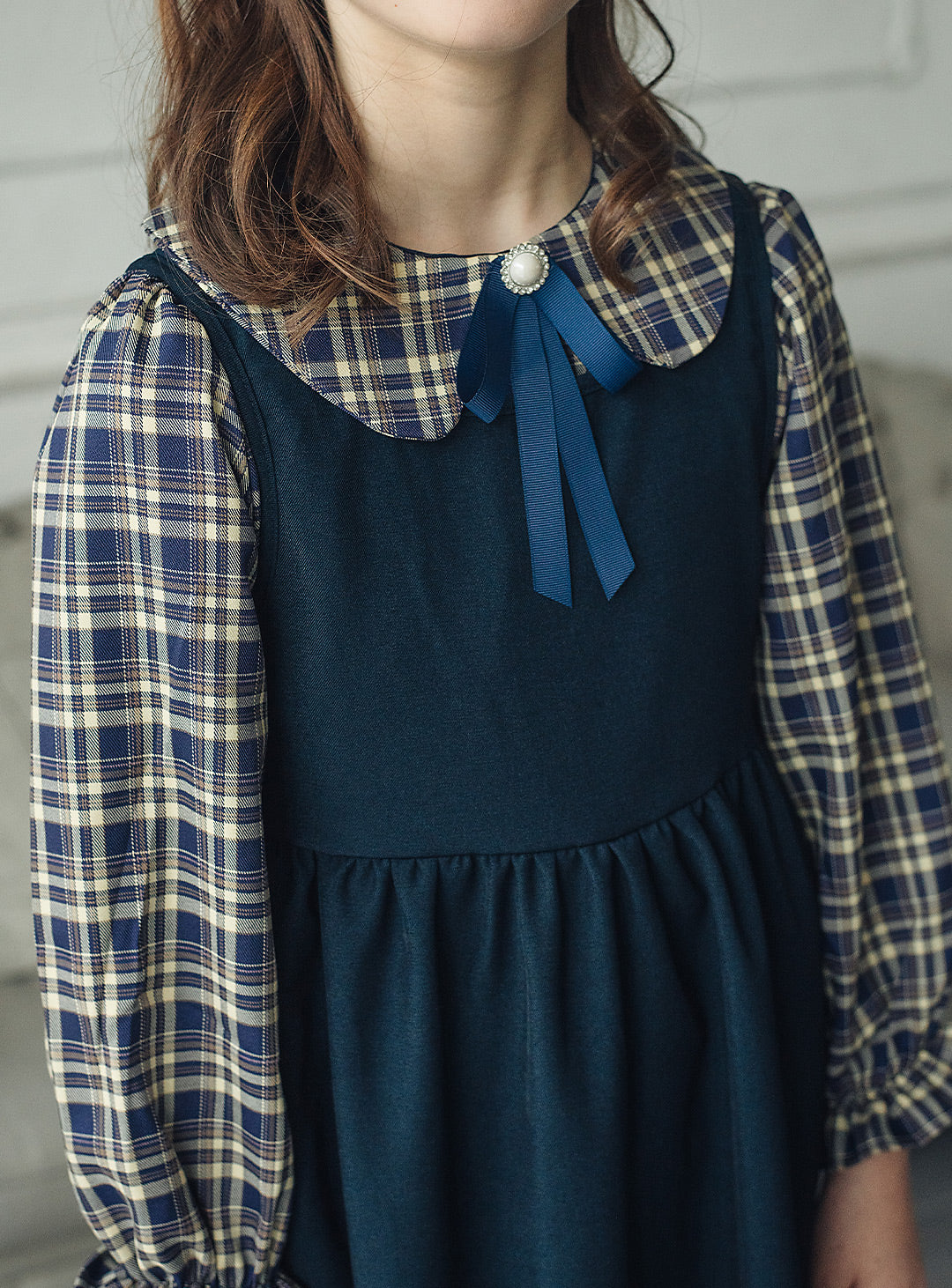 チェックブラウス×ジャンパースカートセットアップ
