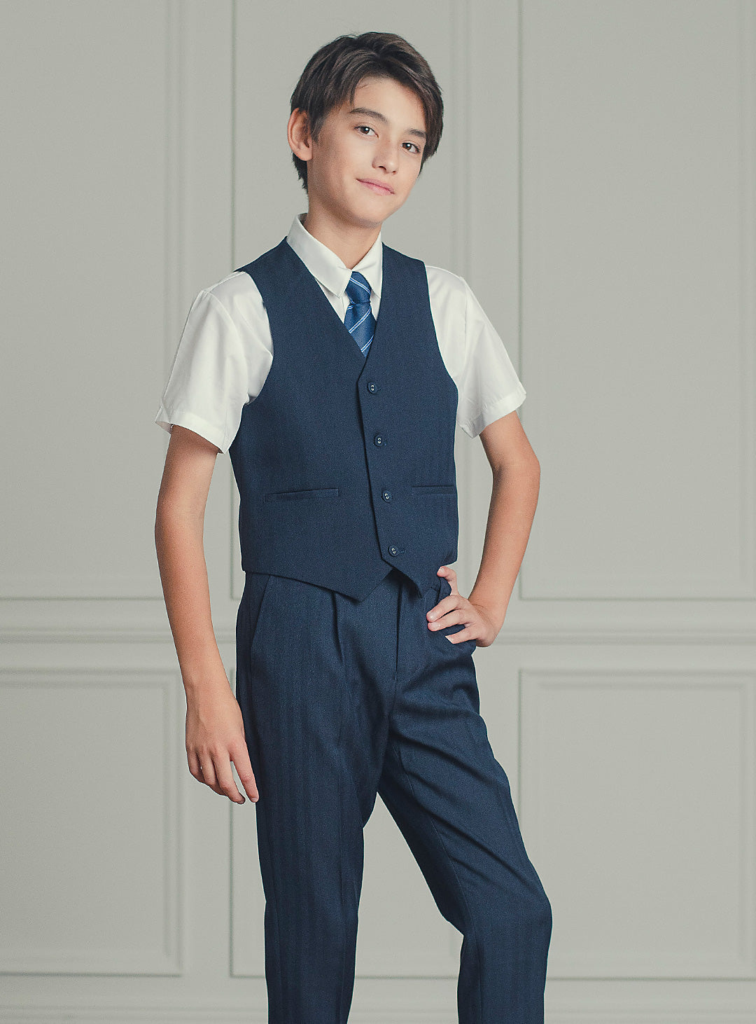 ダークネイビーダブルブレスト3ピースセット(ジャケット、ベスト、長ズボン)