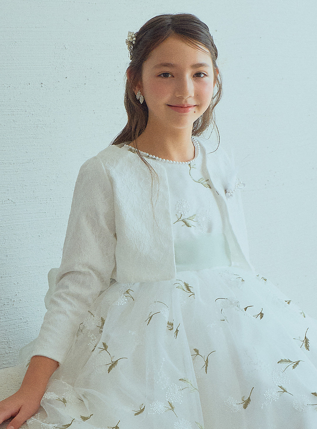 D-SU-213-リーフ刺繍ミントリボンロングドレス