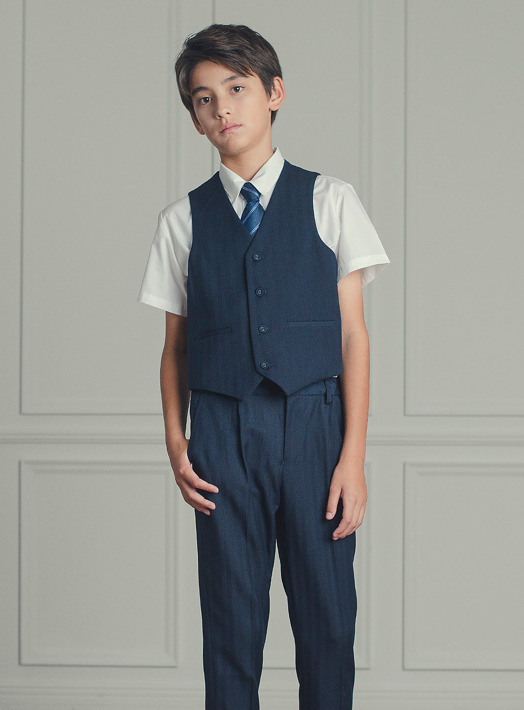 ダークネイビーダブルブレスト3ピースセット(ジャケット、ベスト、長ズボン)