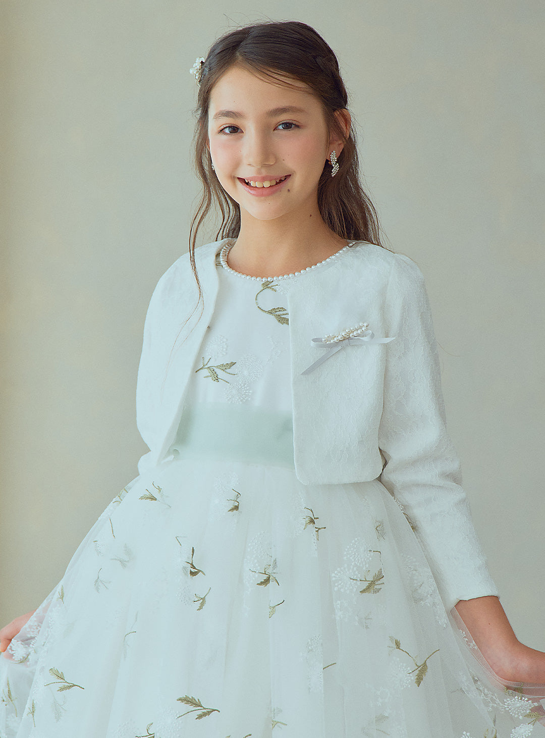 D-SU-213-リーフ刺繍ミントリボンロングドレス