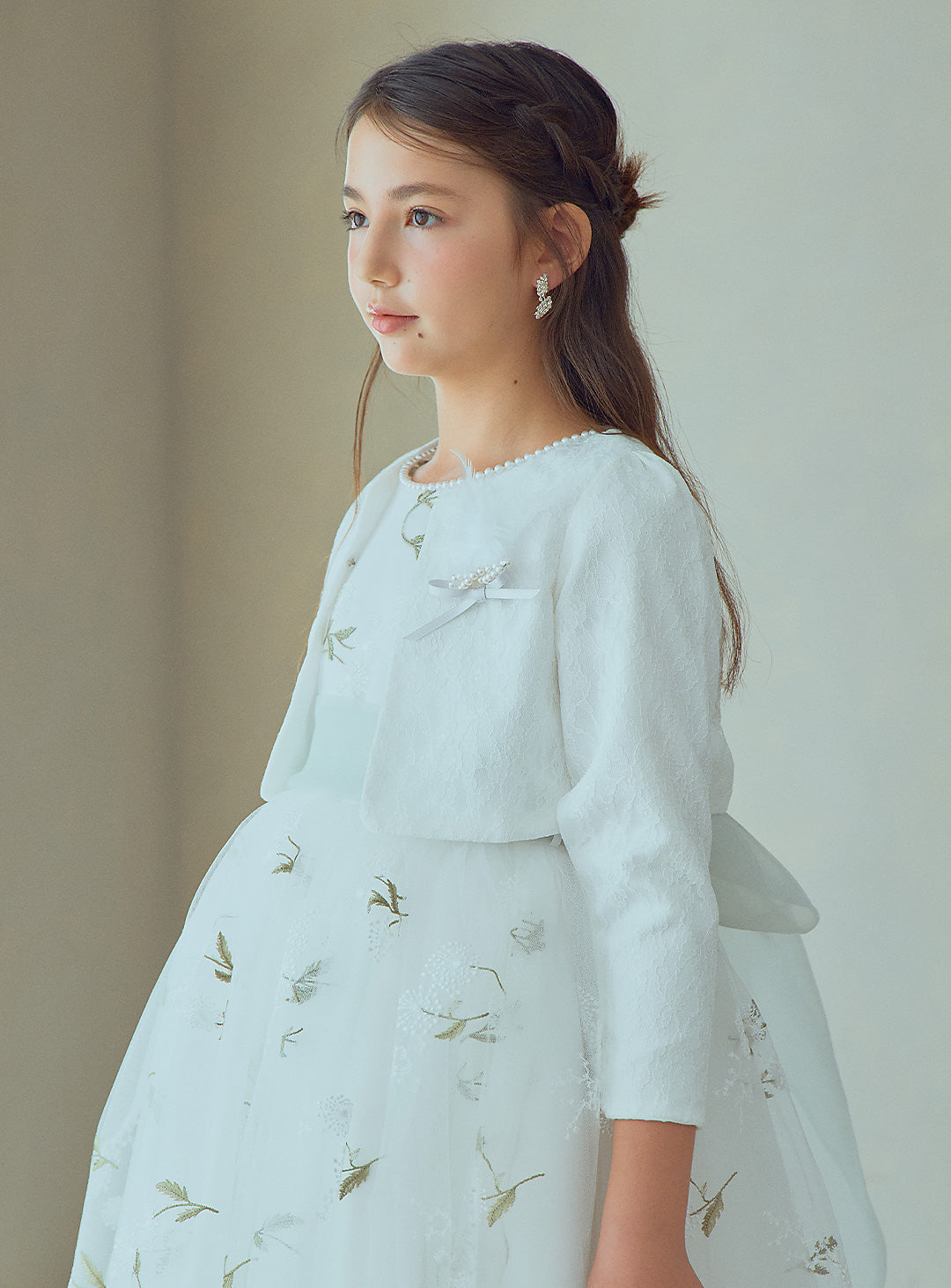 D-SU-213-リーフ刺繍ミントリボンロングドレス