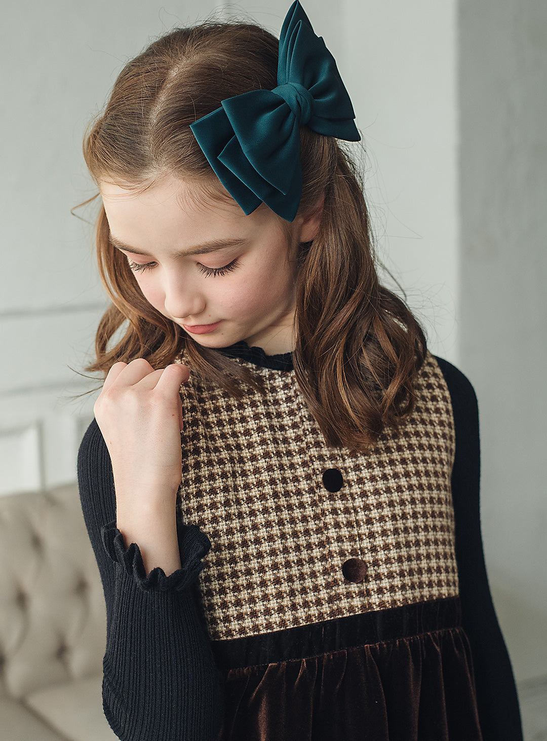 ヘリンボーン×ベロア切り替えワンピース