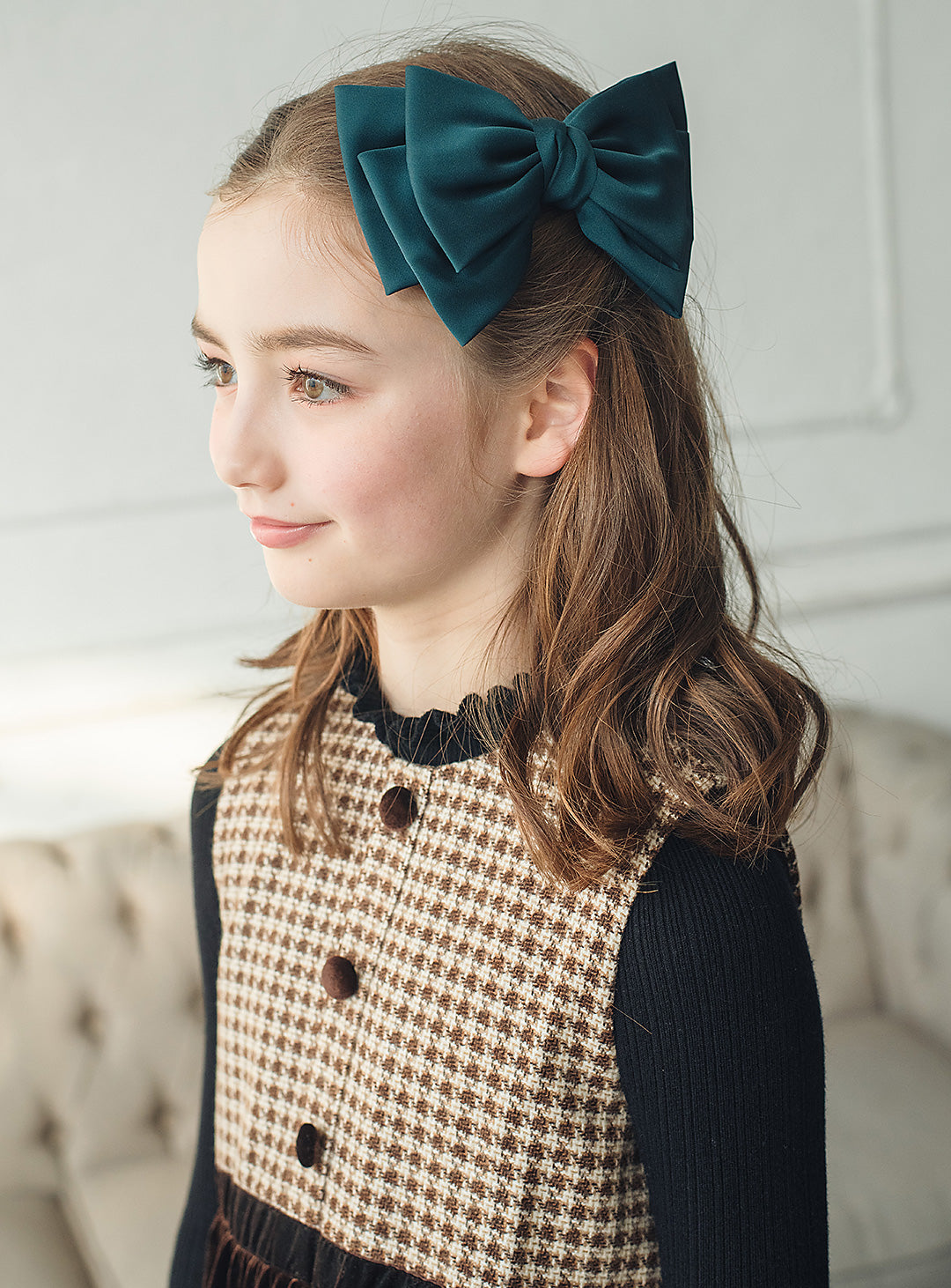 ヘリンボーン×ベロア切り替えワンピース