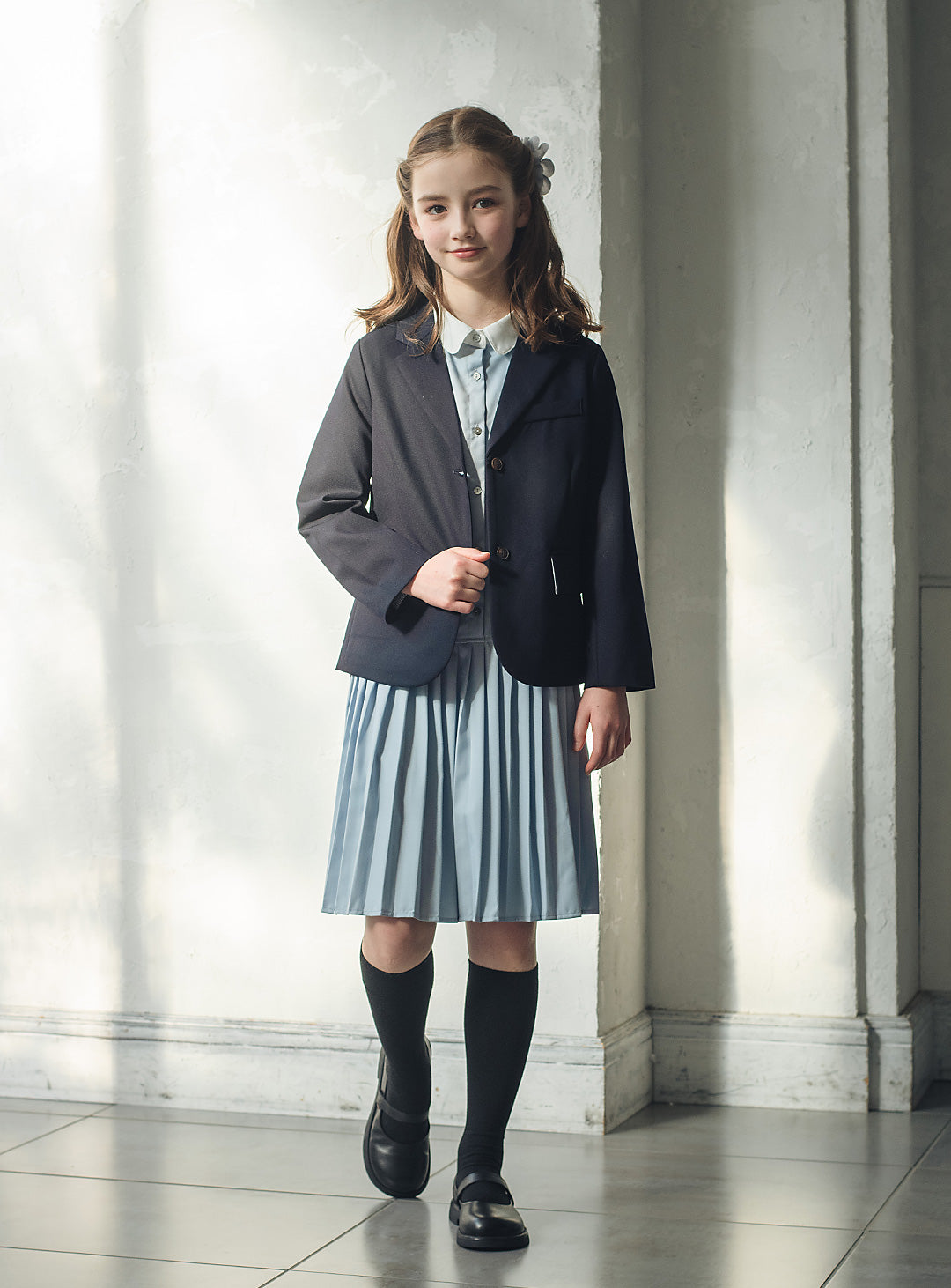 ブルーグレープリーツシャツワンピース