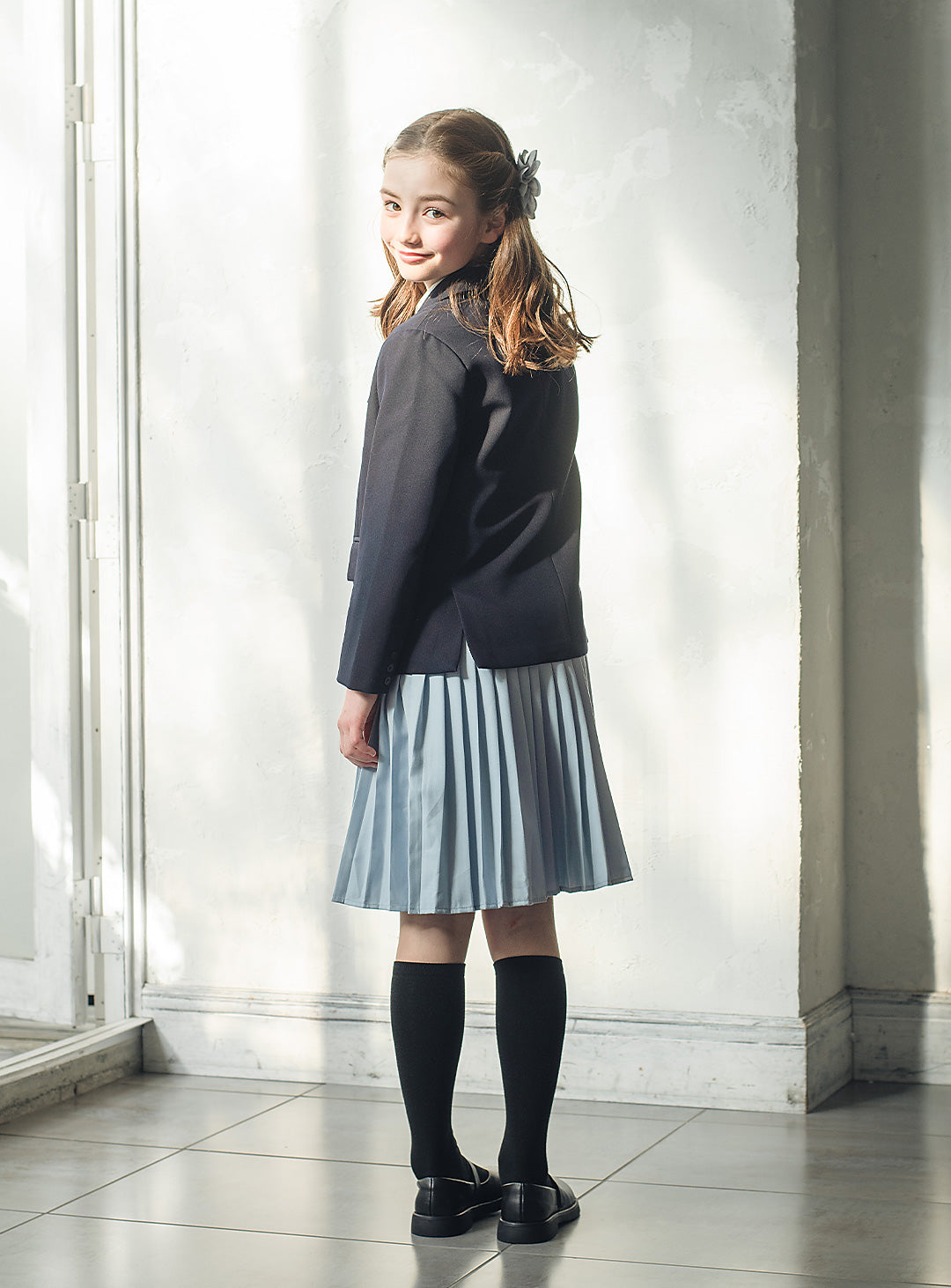 ブルーグレープリーツシャツワンピース